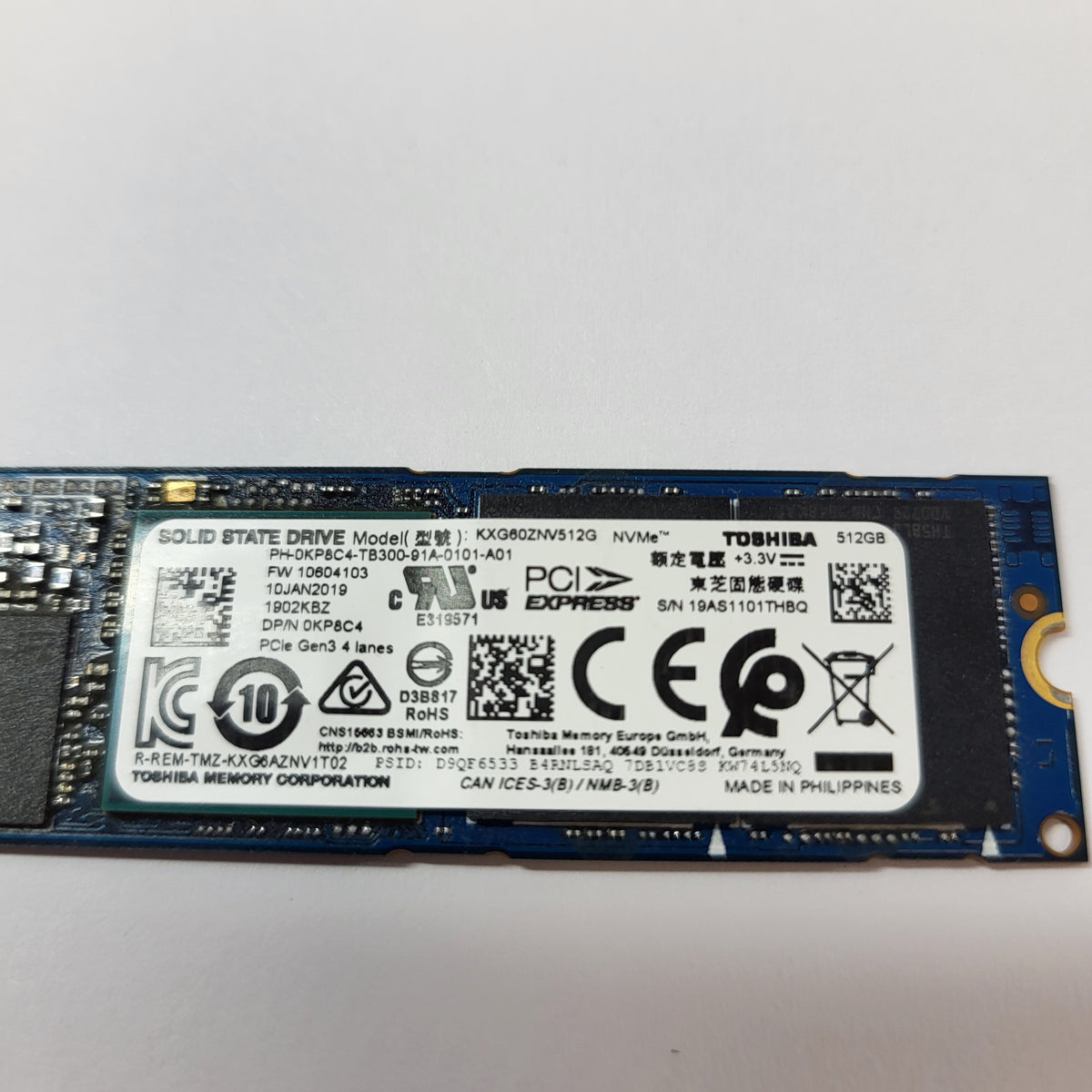 Toshiba 2280mm KXG50ZNV512G 512GB M.2 NVMe Gen 3.0 x 4 SSD PH-0KP8C4-TB300