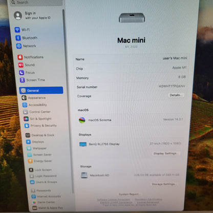 2020 Apple Mac Mini M1 8 Core 3.2GHz 8GB RAM 256GB SSD A2348