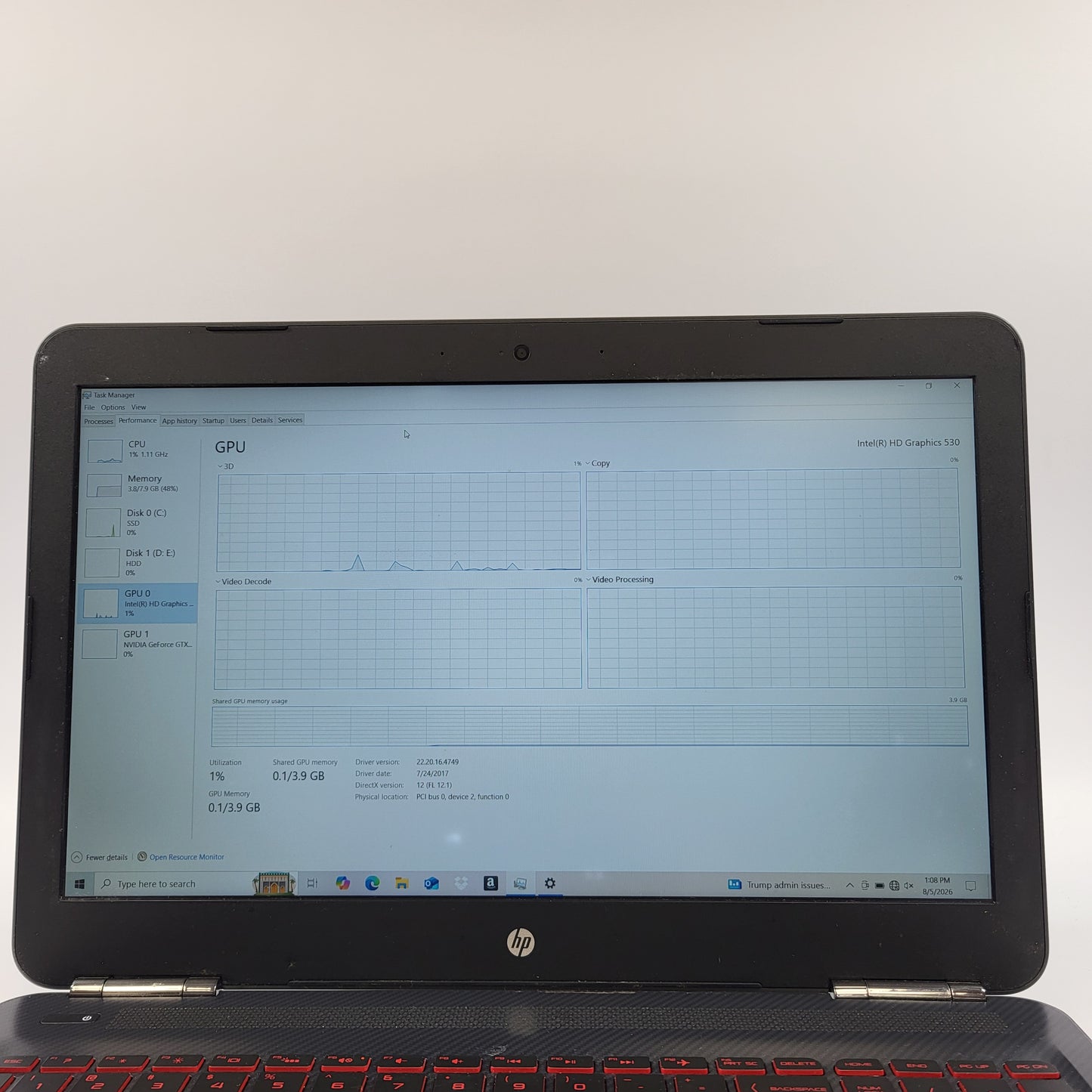 HP Laptop 15.3 I7-6700HQ 2.6GHz 8GB RAM 128GB SSD 1TB HDD GeForce GTX 960M