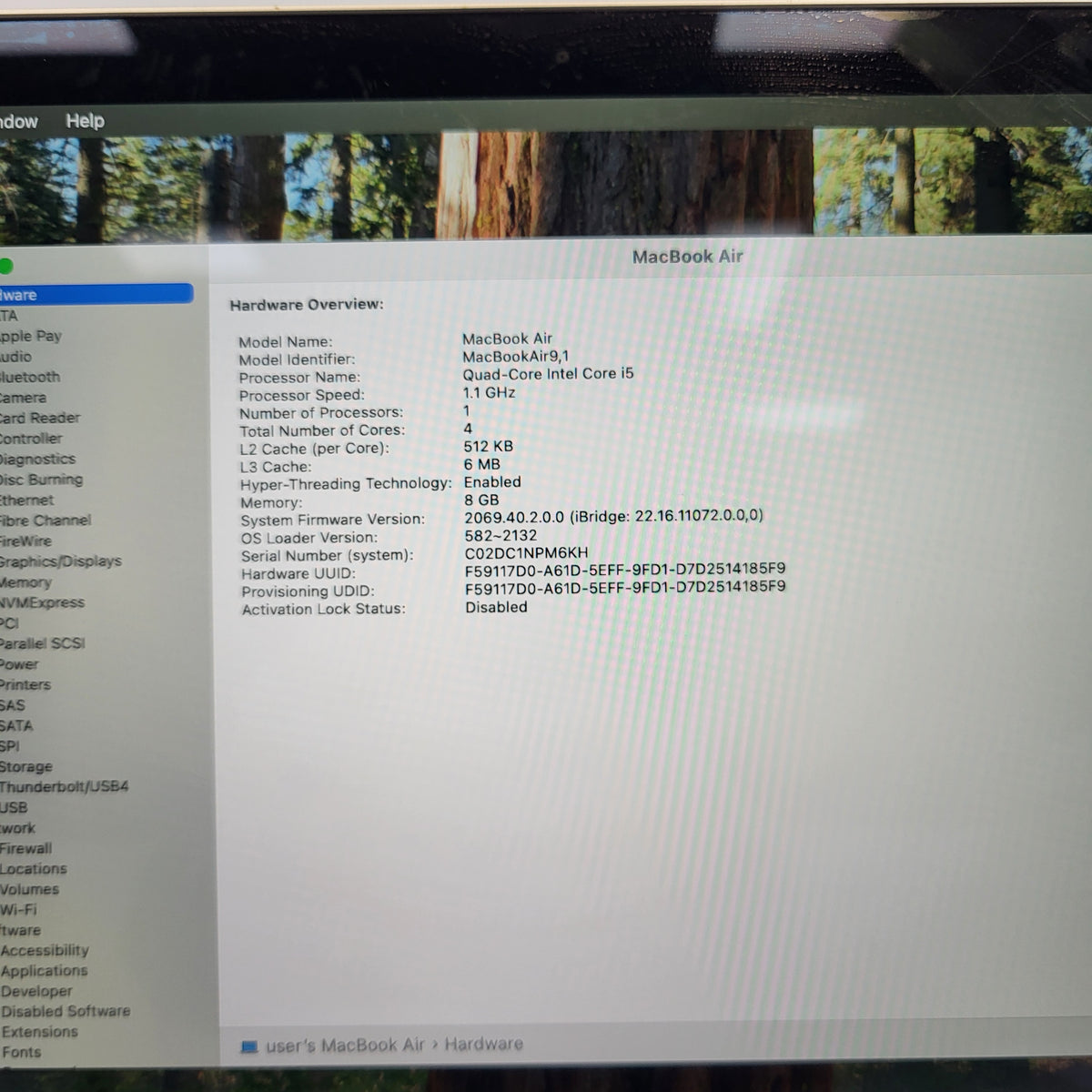 2020 Apple MacBook Air 13.3" i5 1.1GHz 8GB RAM 512GB SSD Silver A2179 READ