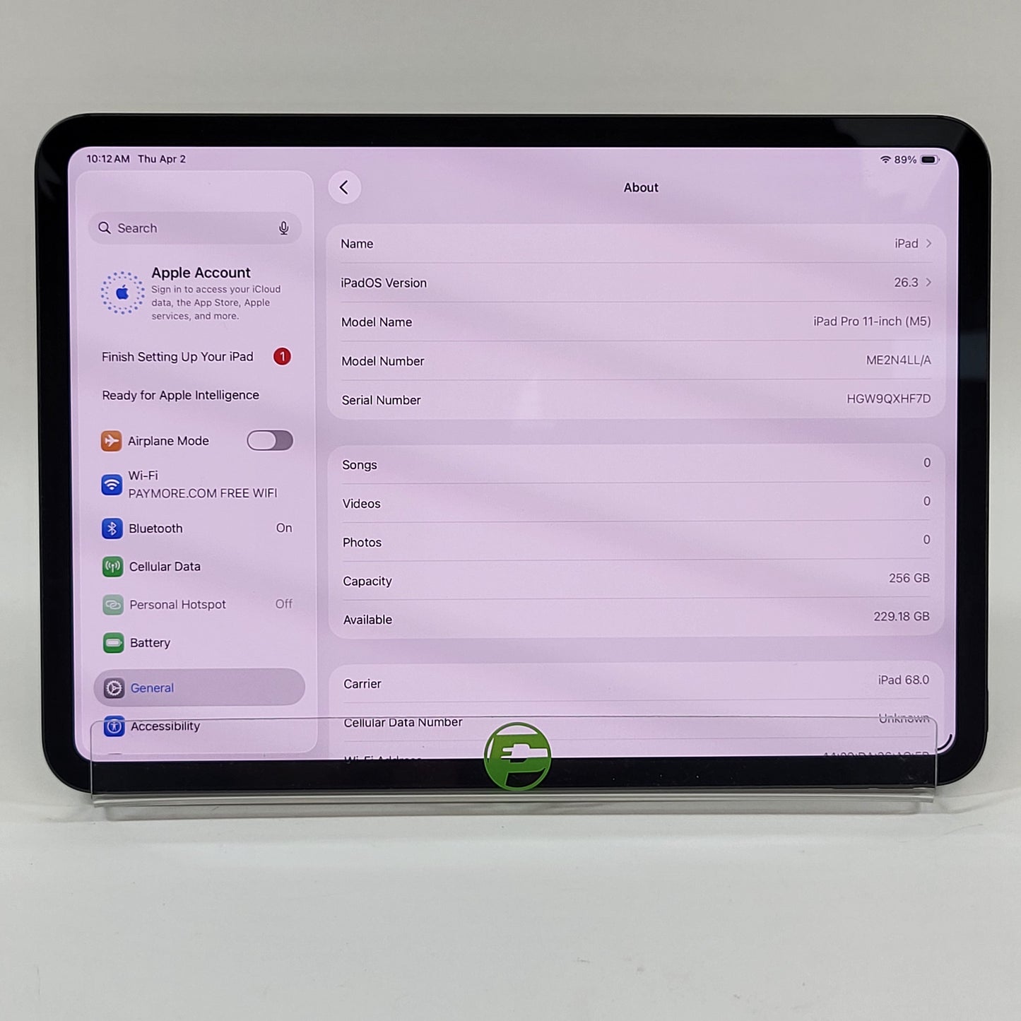 Unlocked Apple iPad Pro 11" M5 256GB Space Black ME2N4LL/A