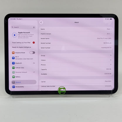 Unlocked Apple iPad Pro 11" M5 256GB Space Black ME2N4LL/A