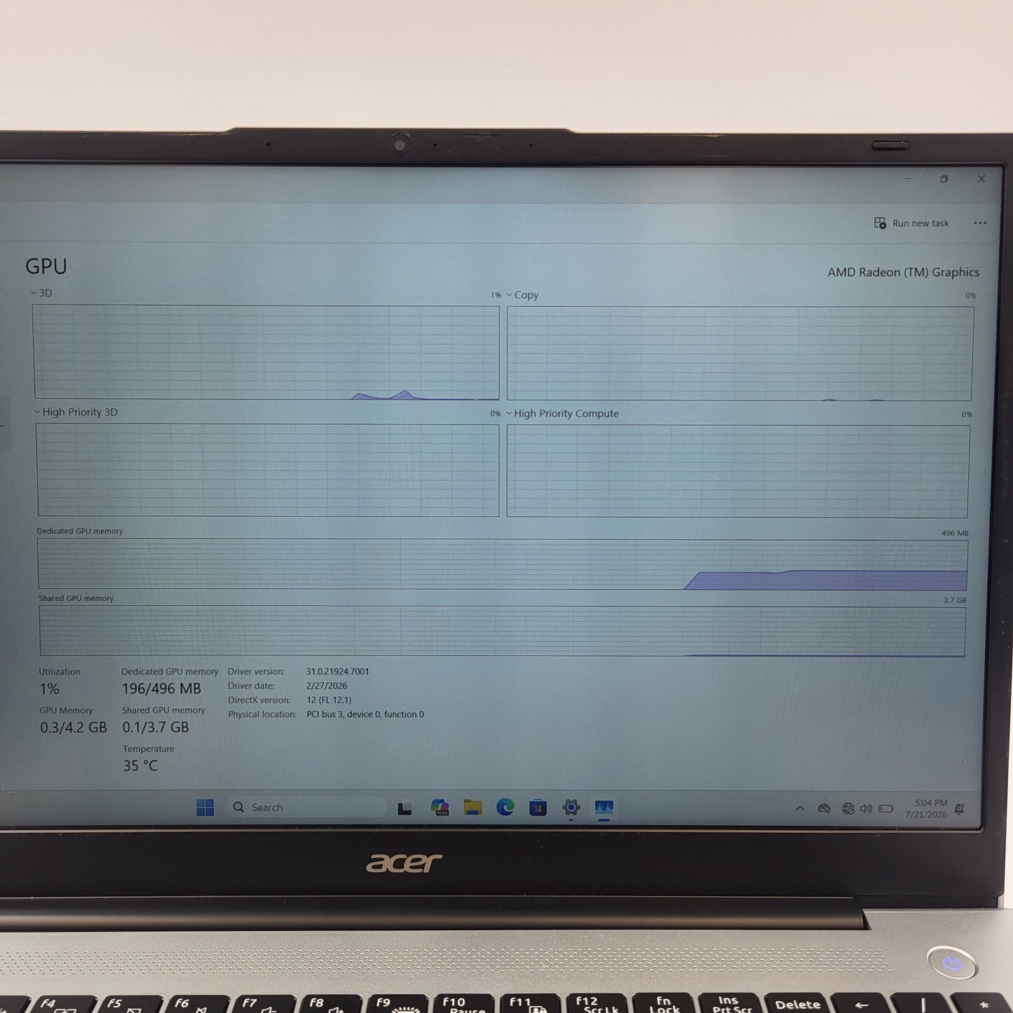 Acer Aspire 3 A325-42 15.6" Ryzen 5 7430U 2.3GHz 8GB RAM 256GB SSD