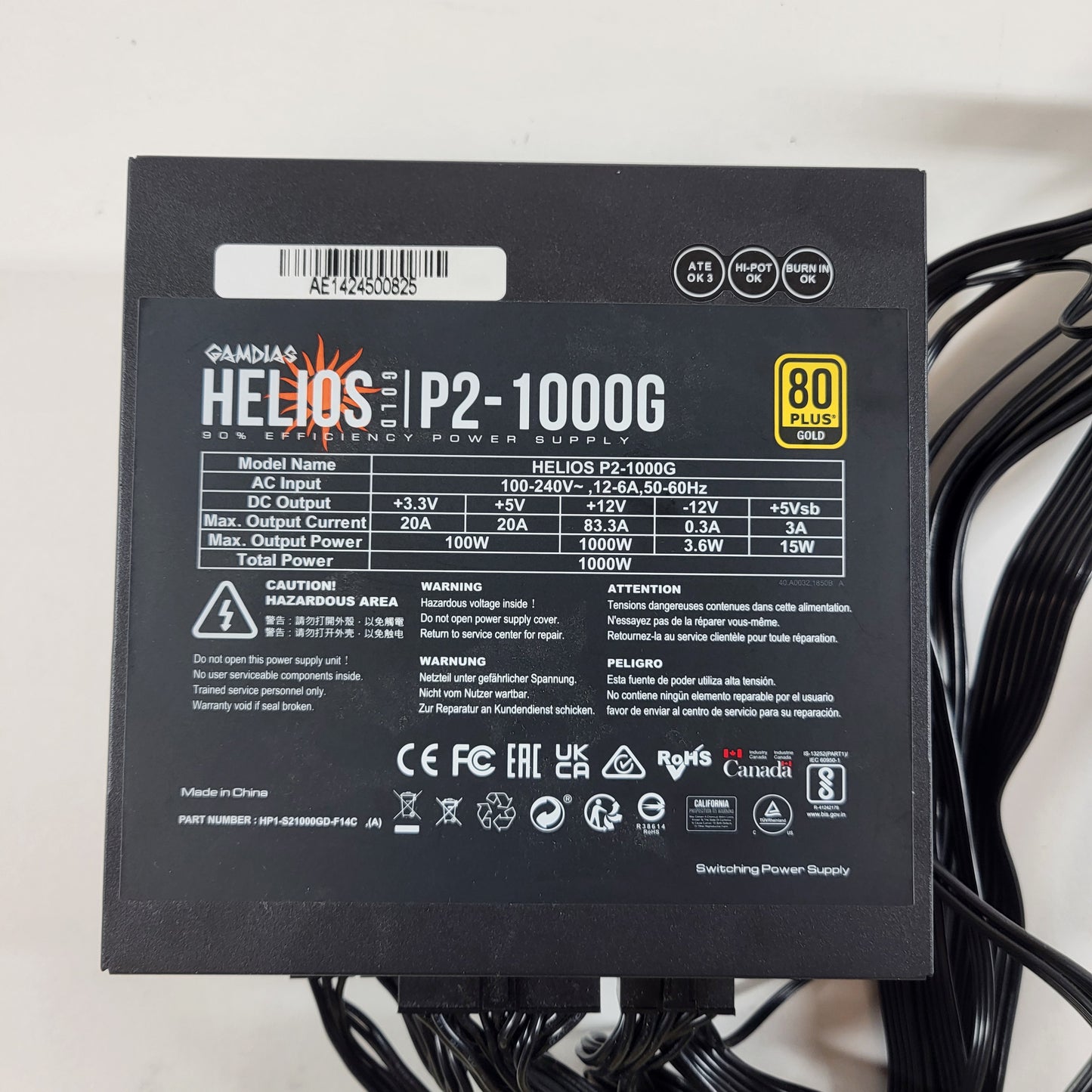 GAMDIAS Helios Gold P2-1000G 80 Plus Gold 1000W Fully Modular Power Supply