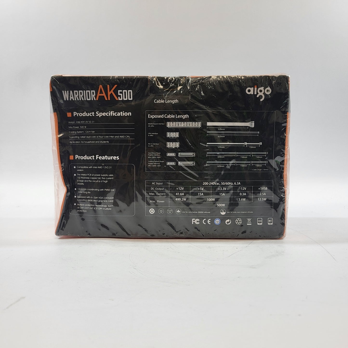New AIGO WARRIOR AK500 AK500 80 Plus 500W Non Modular Power Supply