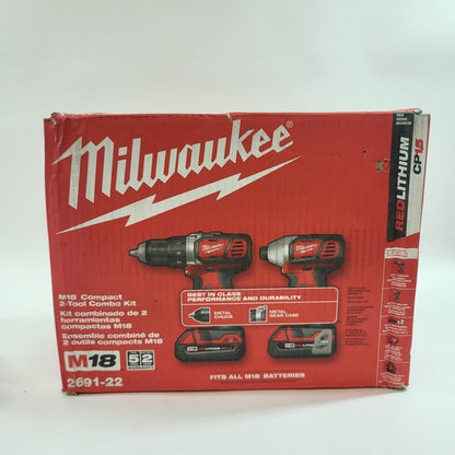 New Milwaukee 2691-22 M18 18V M18 Compact 2-Tool Combo Kit  Open Box