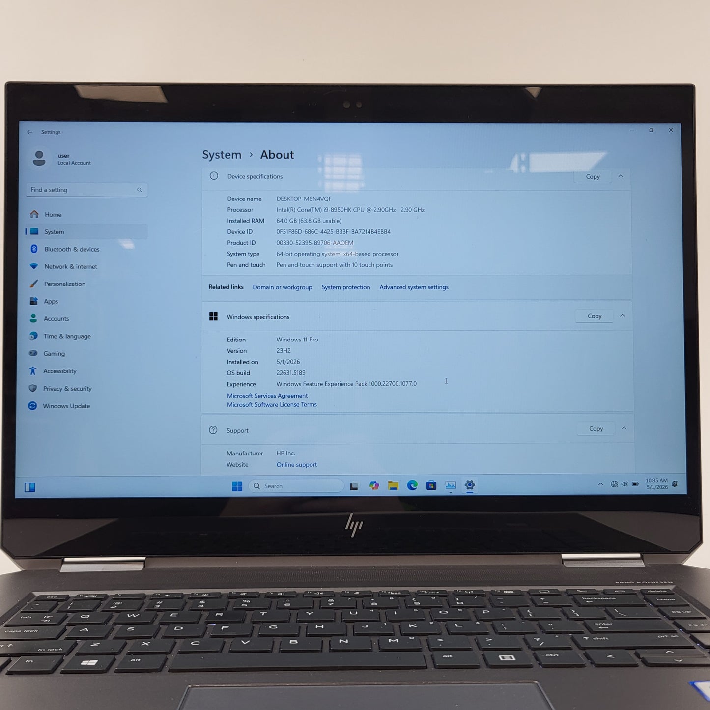 HP Zbook x360 6FP02UT 15.6" i9-8950HK 2.9GHz 64GB RAM 512GB Quadro P1000