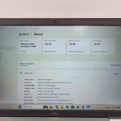 Dell Latitude 5431 14" i5-1240P 1.7GHz 8GB RAM 256GB SSD