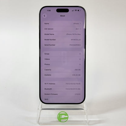 Unlocked Apple iPhone 16 Pro Max 256GB Black MYW33LL/A