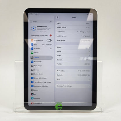 WiFi Only Apple iPad 10th Gen 64GB Silver MPQ03LL/A
