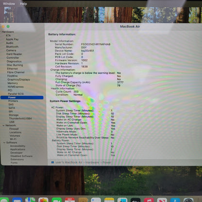 2020 Apple MacBook Air 13.3" i3 1.1GHz 8GB RAM 256GB SSD Silver A2179