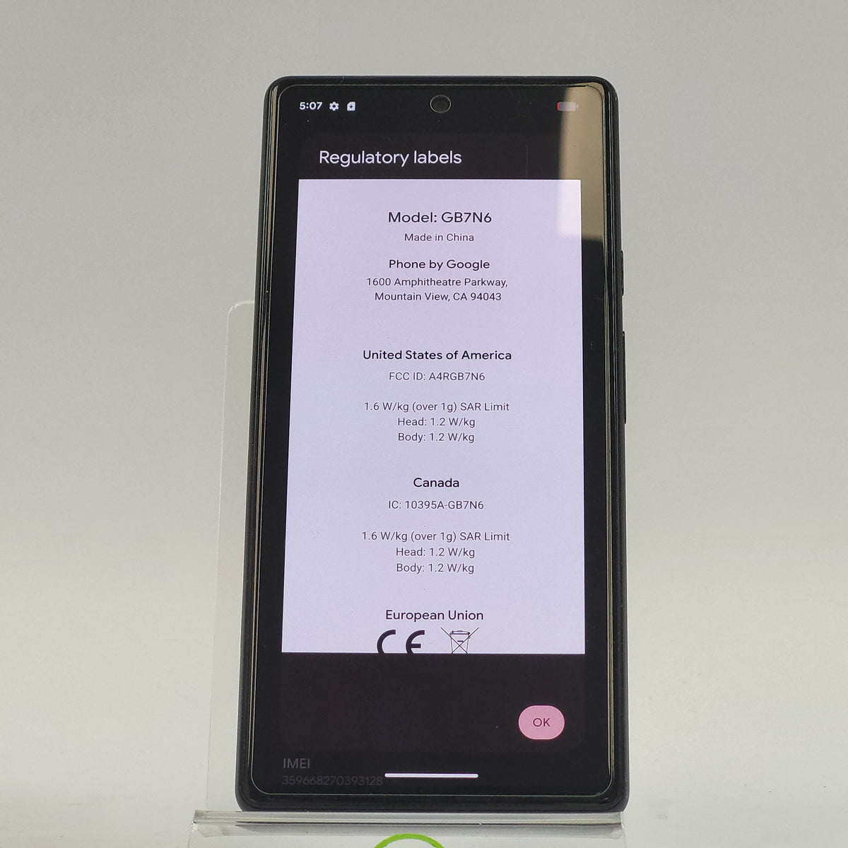 Unlocked Google Pixel 6 128GB Stormy Black GB7N6