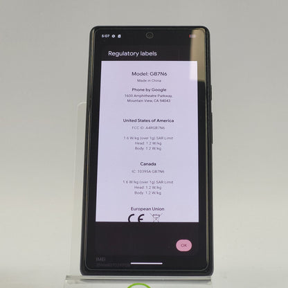 Unlocked Google Pixel 6 128GB Stormy Black GB7N6