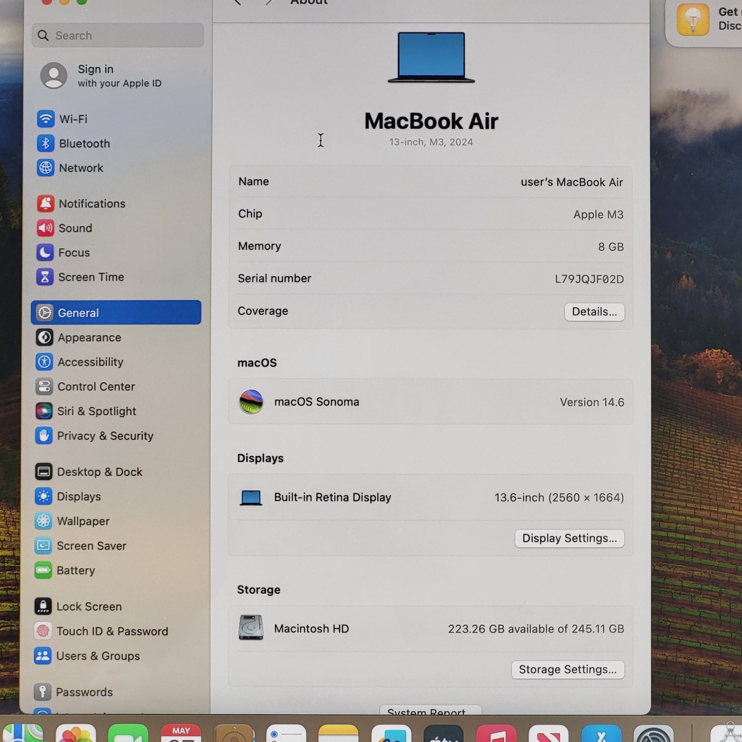 2024 Apple MacBook Air 13.6" M3 8C GPU 4.0GHz 8GB RAM 256GB SSD A3113