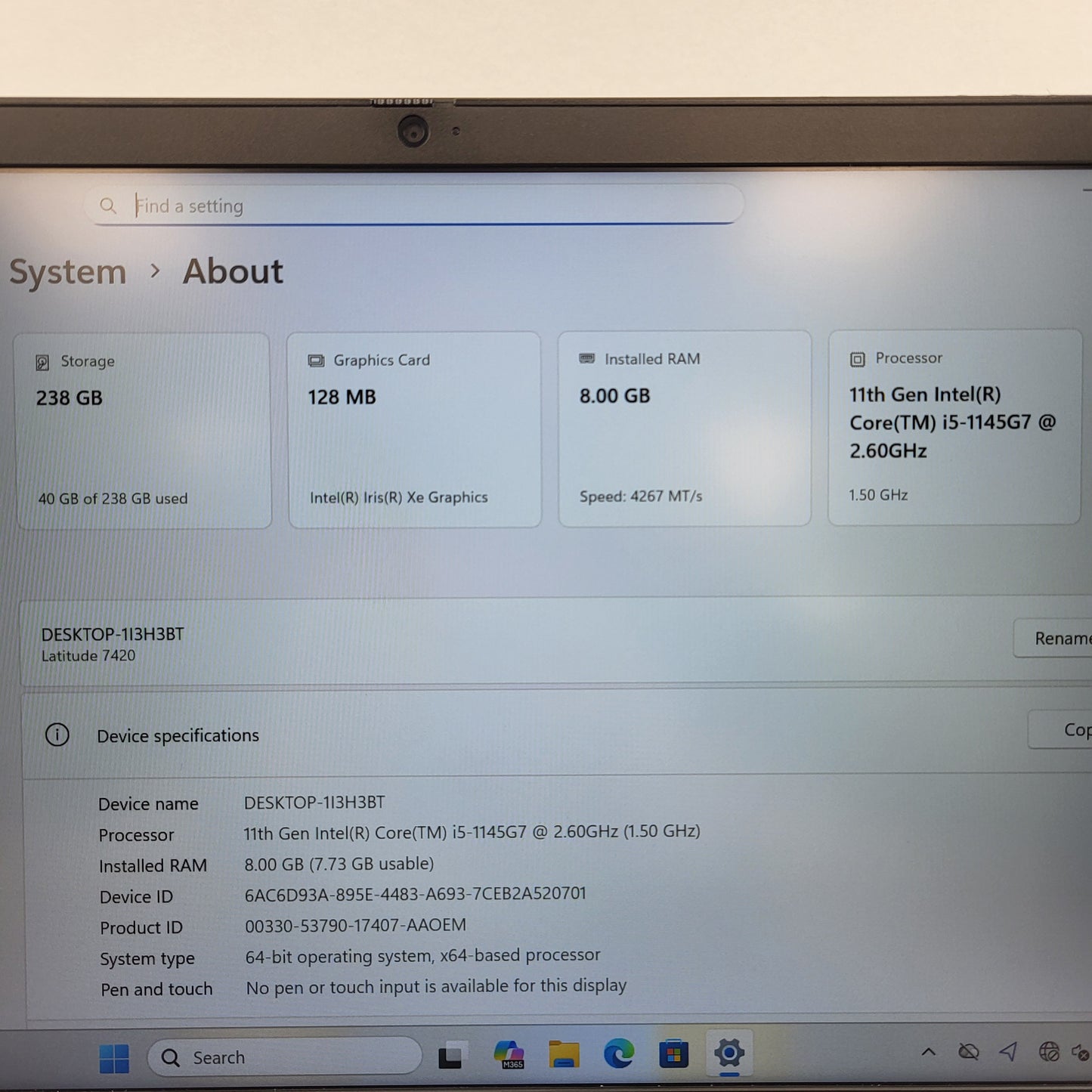 Dell Latitude 7420 14" i5-1145G7 2.6GHz 8GB RAM 256GB SSD