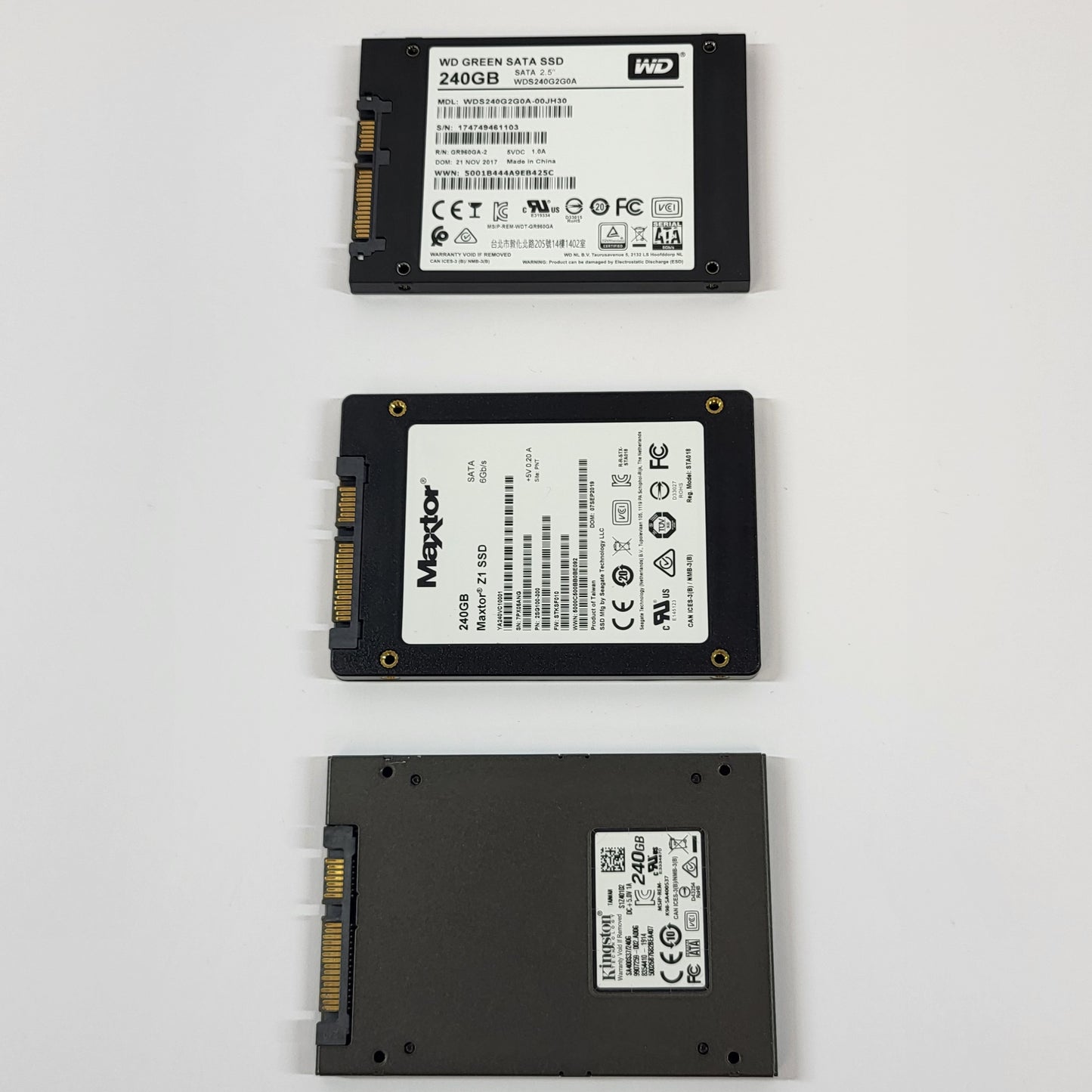 LOT Of 3 2.5" 240GB SATA III 6Gbps SSD WD Green Kingston MAXOR Z1