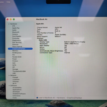 2025 Apple MacBook Air 13.6" M4 8C GPU 4.5GHz 16GB RAM 256GB SSD A3240