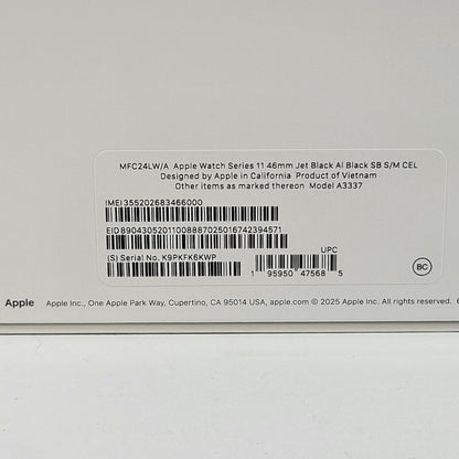New Unlocked Apple Watch Series 11 46MM Jet Black Aluminum Space Black Band