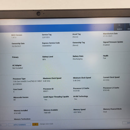 Dell Latitude 7420 14" i5-1145G7 2.6GHz 8GB RAM 256GB SSD