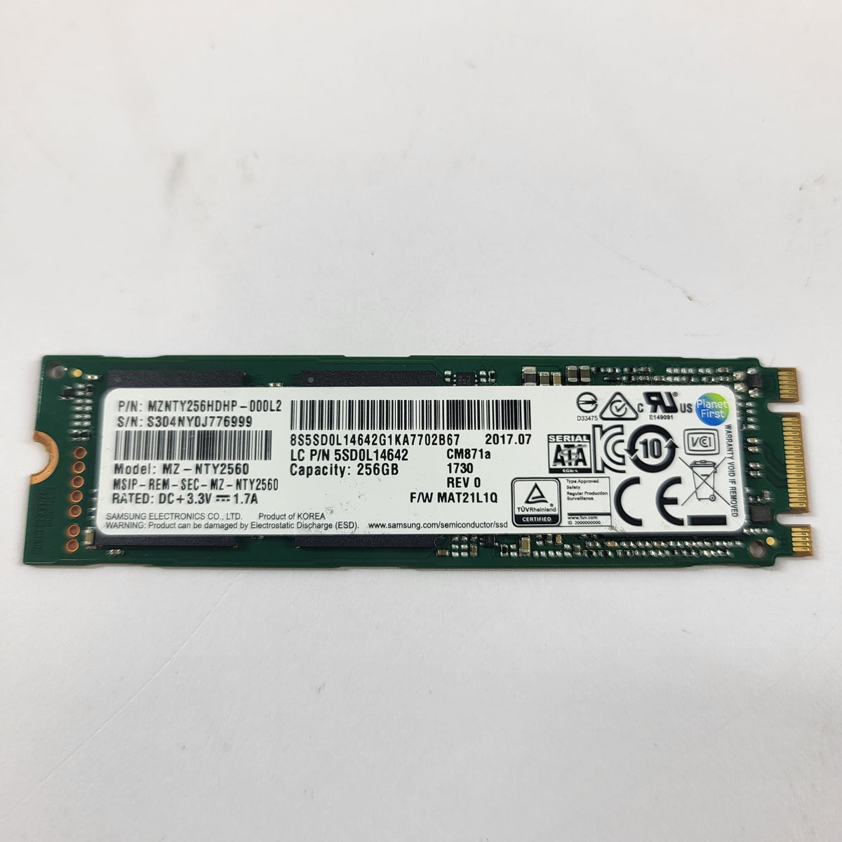 Samsung 2280mm MZ-NTY2560 256GB SATA III 6Gbps HDD MZ-NTY256HDHP-000L2