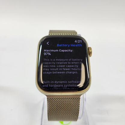 GPS Only Apple Watch Series 8 Gold Radiant Gold Milanese Loop MNKP3LL/A