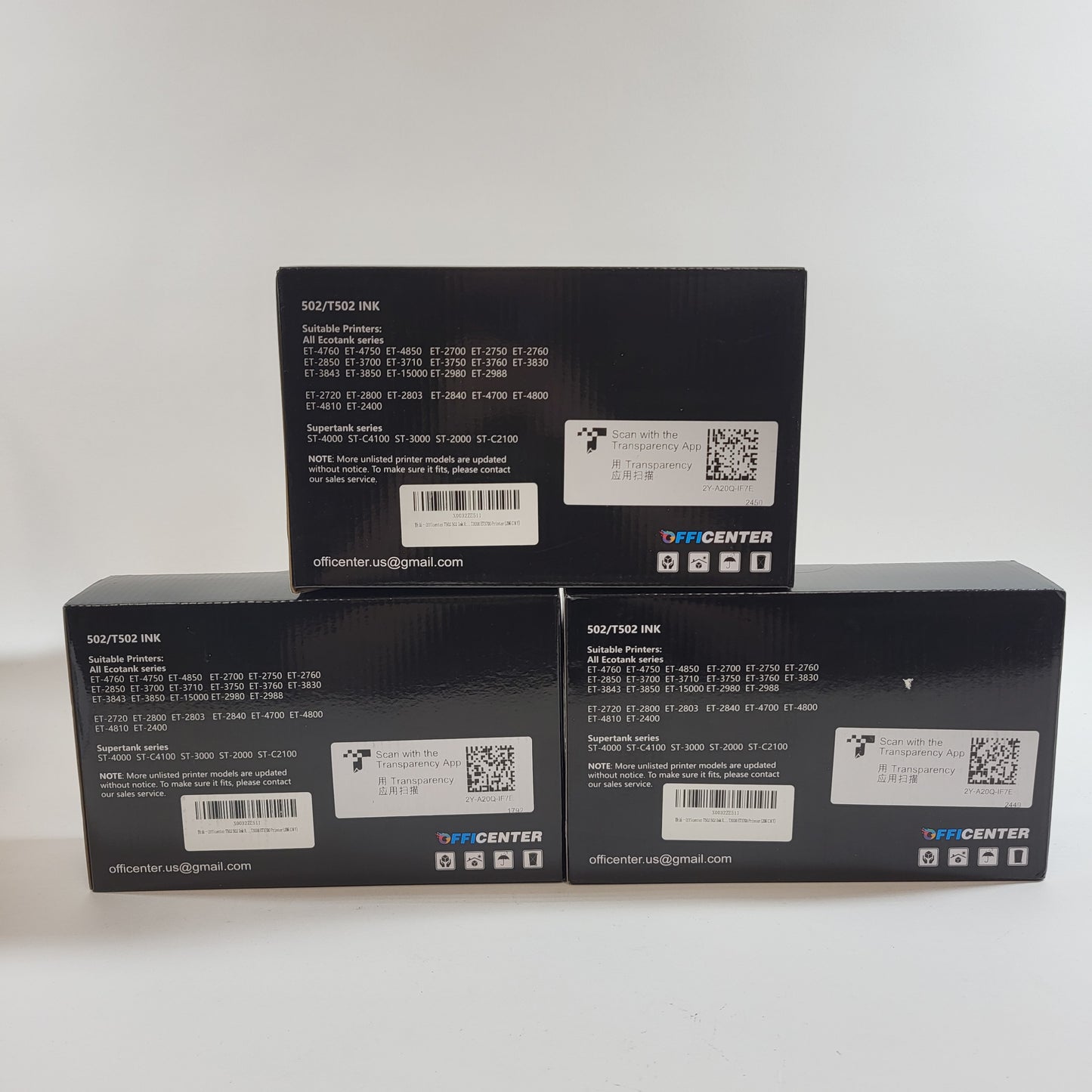 Lot of 3 Officenter T502 Black/Tri-color  Refill Ink Bottles