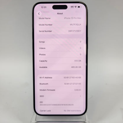 Factory Unlocked Apple iPhone 15 Pro Max 512GB Blue MU7F3QL/A