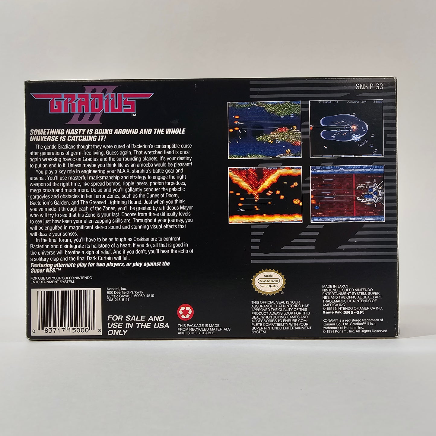 Gradius III (Super Nintendo SNES, 1991) PSA 9.2 CIB