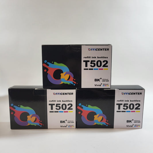 Lot of 3 Officenter T502 Black/Tri-color  Refill Ink Bottles