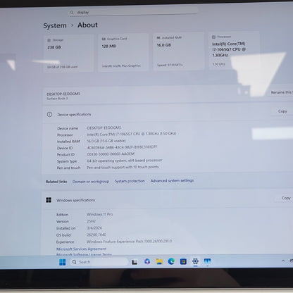 Microsoft Surface Book 3 1899 13.5" i7-1065G7 1.5GHz 16GB RAM 256GB SSD