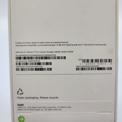 New Factory Unlocked Apple iPhone 17 Pro 256GB Cosmic Orange MG7L4LL/A