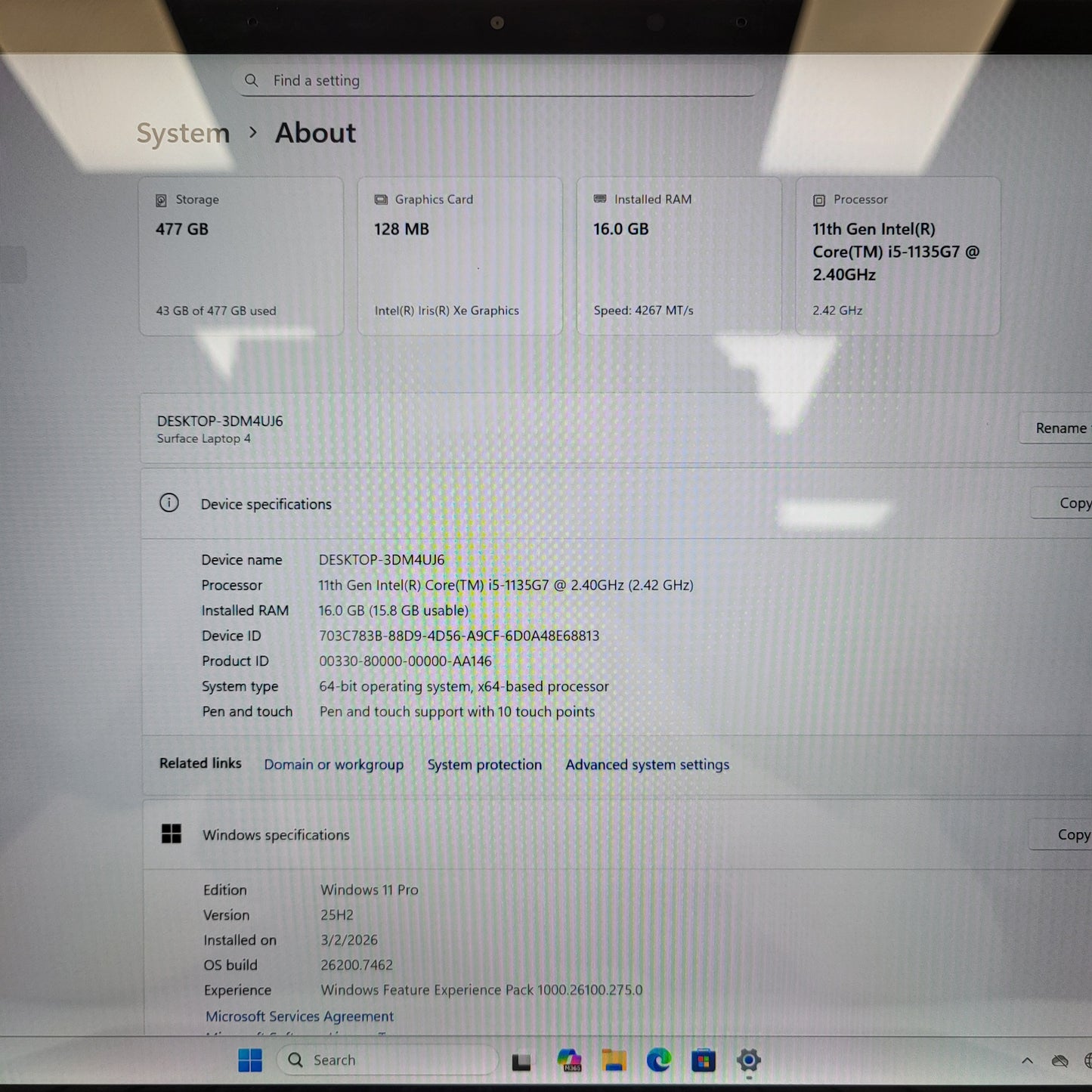 Microsoft Surface Laptop 4 1950 13.5" i5-1135G7 2.4GHz 16GB RAM 512GB SSD