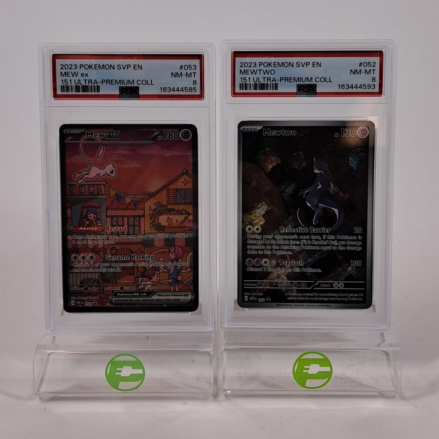 Pokémon TCG Scarlet & Violet Mew ex & Mewtwo 053, 052 Holo English PSA 8