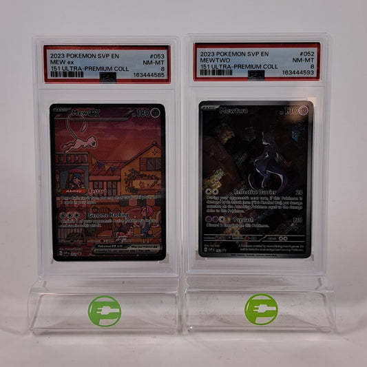 Pokémon TCG Scarlet & Violet Mew ex & Mewtwo 053, 052 Holo English PSA 8