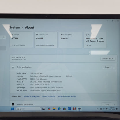 Dell Inspiron 14 7435 P172G002 14" Ryzen 5 7530U 2.0GHz 8GB RAM 512GB SSD