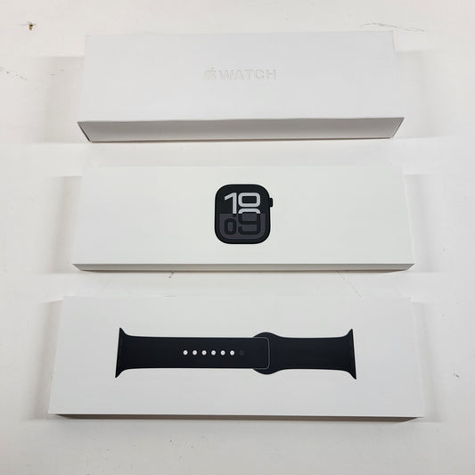 New Unlocked Apple Watch Series 10 46MM Jet Black Aluminum Black Sport Band