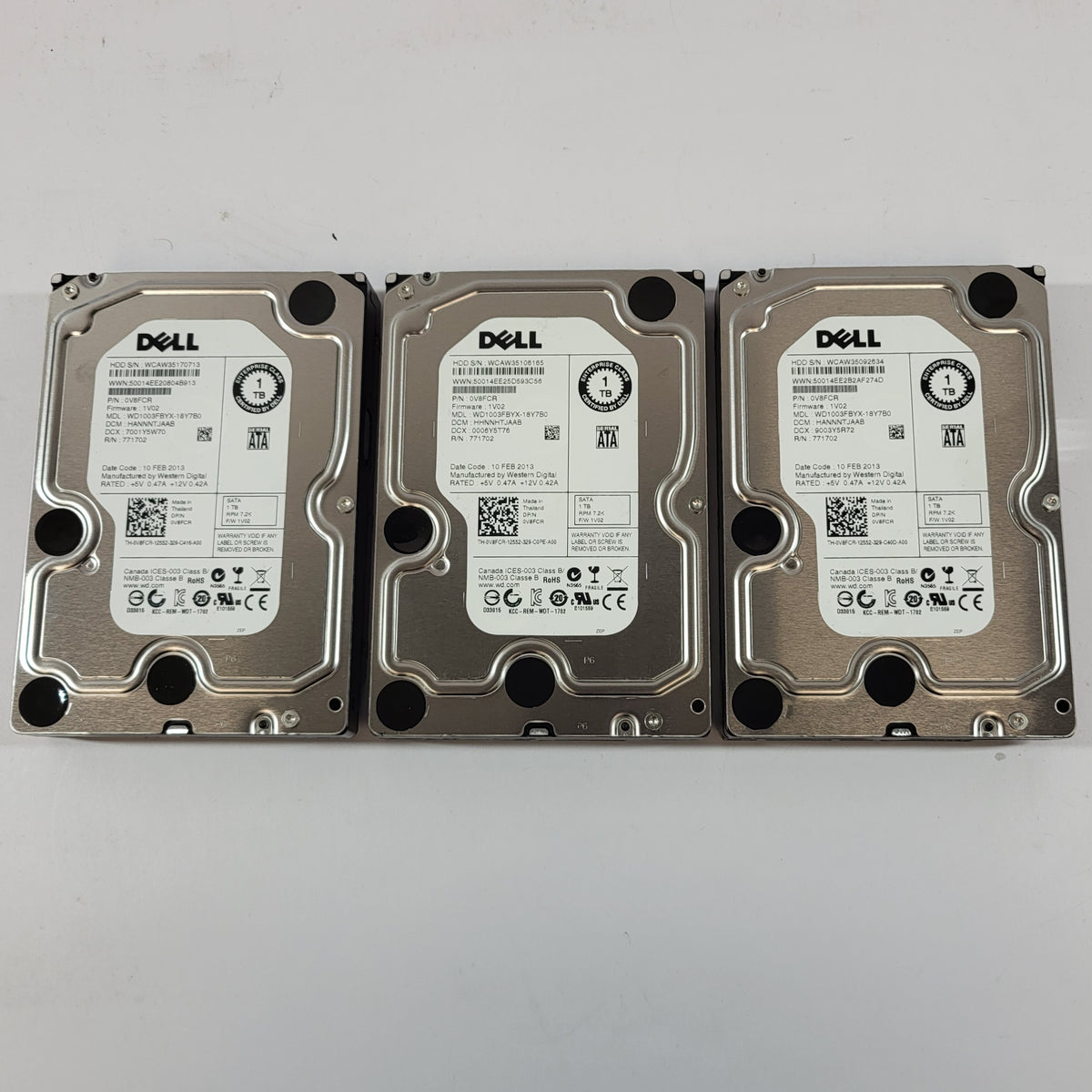 Lot Of 3 Dell 3.5" WD1003FBYK 1TB SATA III 6Gbps HDD 0V8FCR