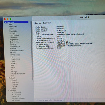 2020 Apple Mac Mini M1 8 Core 3.2GHz 8GB RAM 256GB SSD A2348
