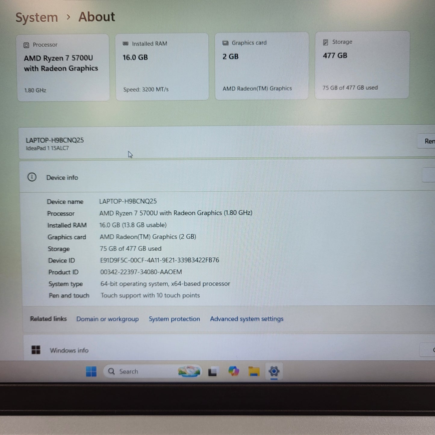 Lenovo IdeaPad 1 15ALC7 15.6" Ryzen 7 5700U 1.8GHz 16GB RAM 512GB SSD Laptop