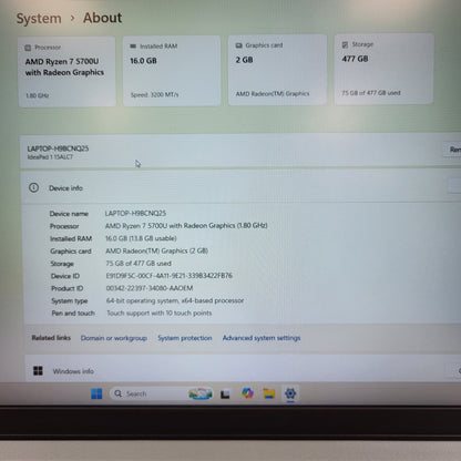 Lenovo IdeaPad 1 15ALC7 15.6" Ryzen 7 5700U 1.8GHz 16GB RAM 512GB SSD Laptop