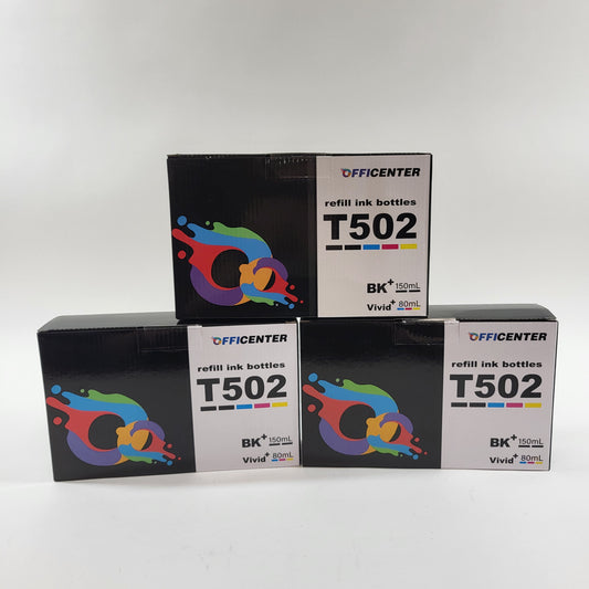 Lot of 3 New OffiCenter T502 Black/Tri-color  Refill Ink Bottles