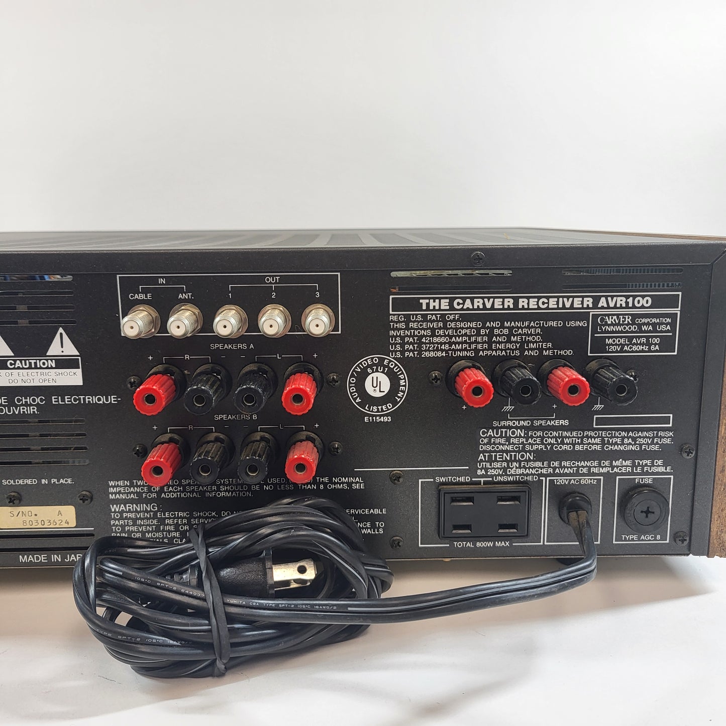 Carver Magnetic Field Amplifier Audio Video Sound Receiver AVR-100 READ