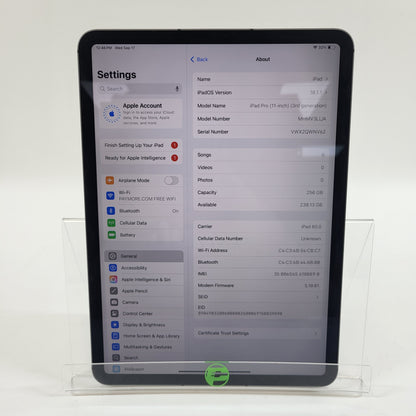 Factory Unlocked Apple iPad Pro 11" 3rd Gen 256GB Space Gray MHMV3LL/A