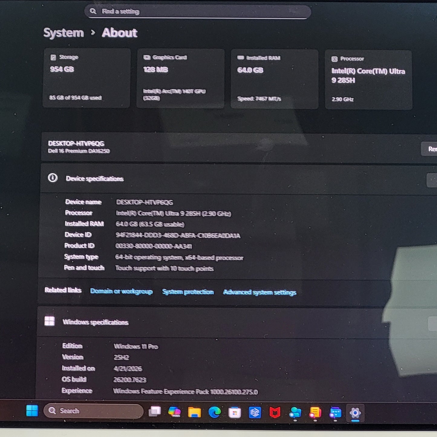 Dell 16 Premium DA16250 16.3" Core Ultra 9 285HX 2.9GHz 64GB RAM 1TB SSD