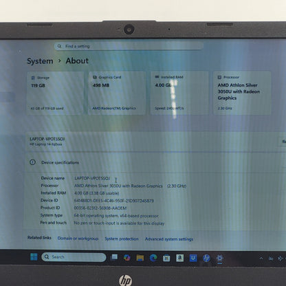 HP Blacktop 14-FQ0XXX 14" AMD 3050U 2.3GHz 4GB RAM 128GB SSD