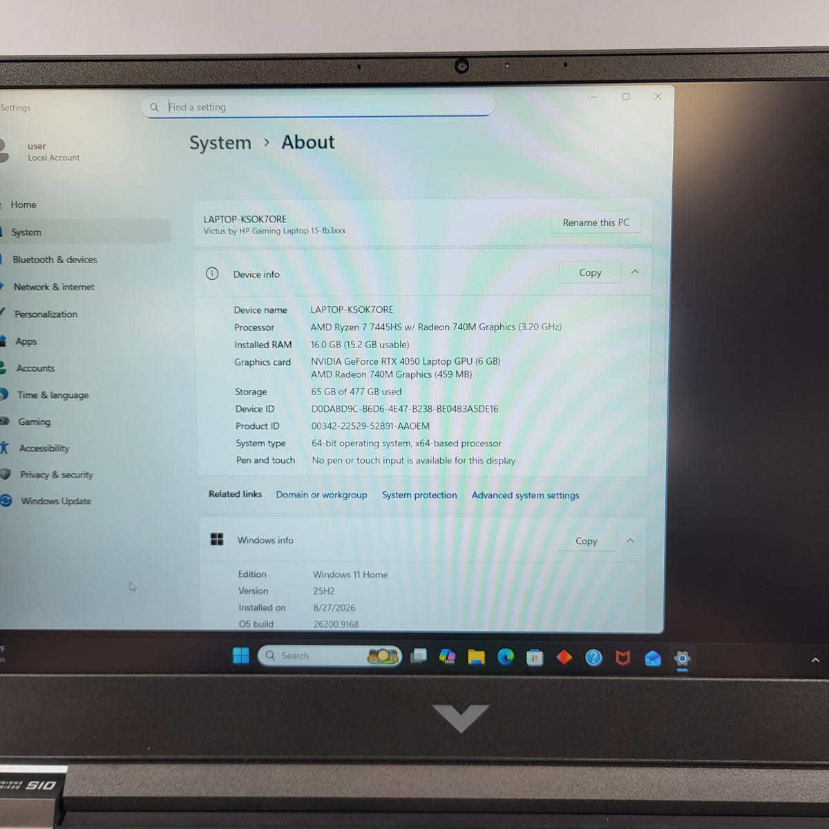 HP Victus 15-fb3093dx 15.6" Ryzen 7 7445HS 3.2GHz 16GB RAM 512GB GeForce RTX 4050