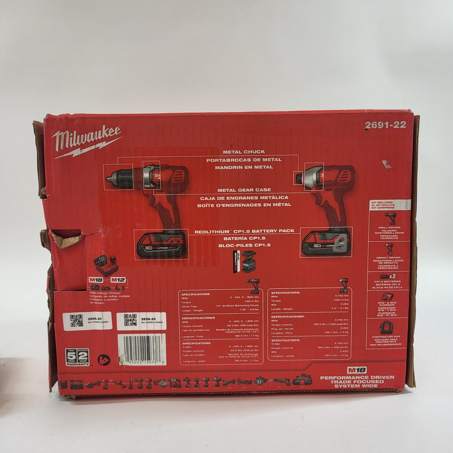New Milwaukee 2691-22 M18 18V M18 Compact 2-Tool Combo Kit  Open Box