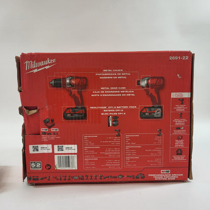 New Milwaukee 2691-22 M18 18V M18 Compact 2-Tool Combo Kit  Open Box