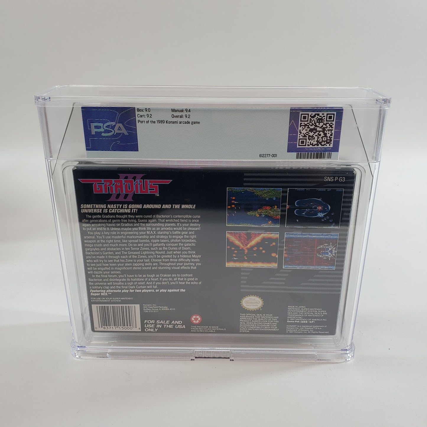 Gradius III (Super Nintendo SNES, 1991) PSA 9.2 CIB