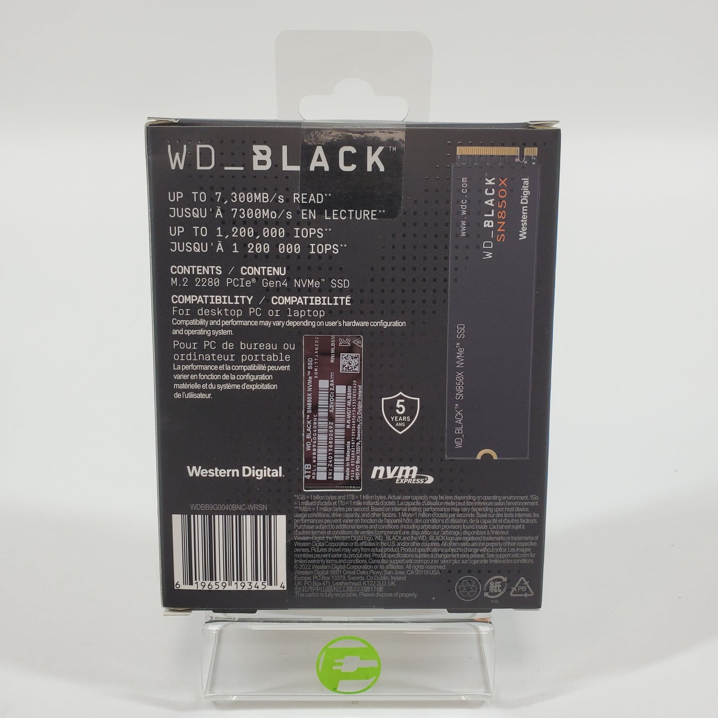 New Western Digital WD 2280mm Black 4TB PCIe Gen4 NVMe M.2 SSD SN850X